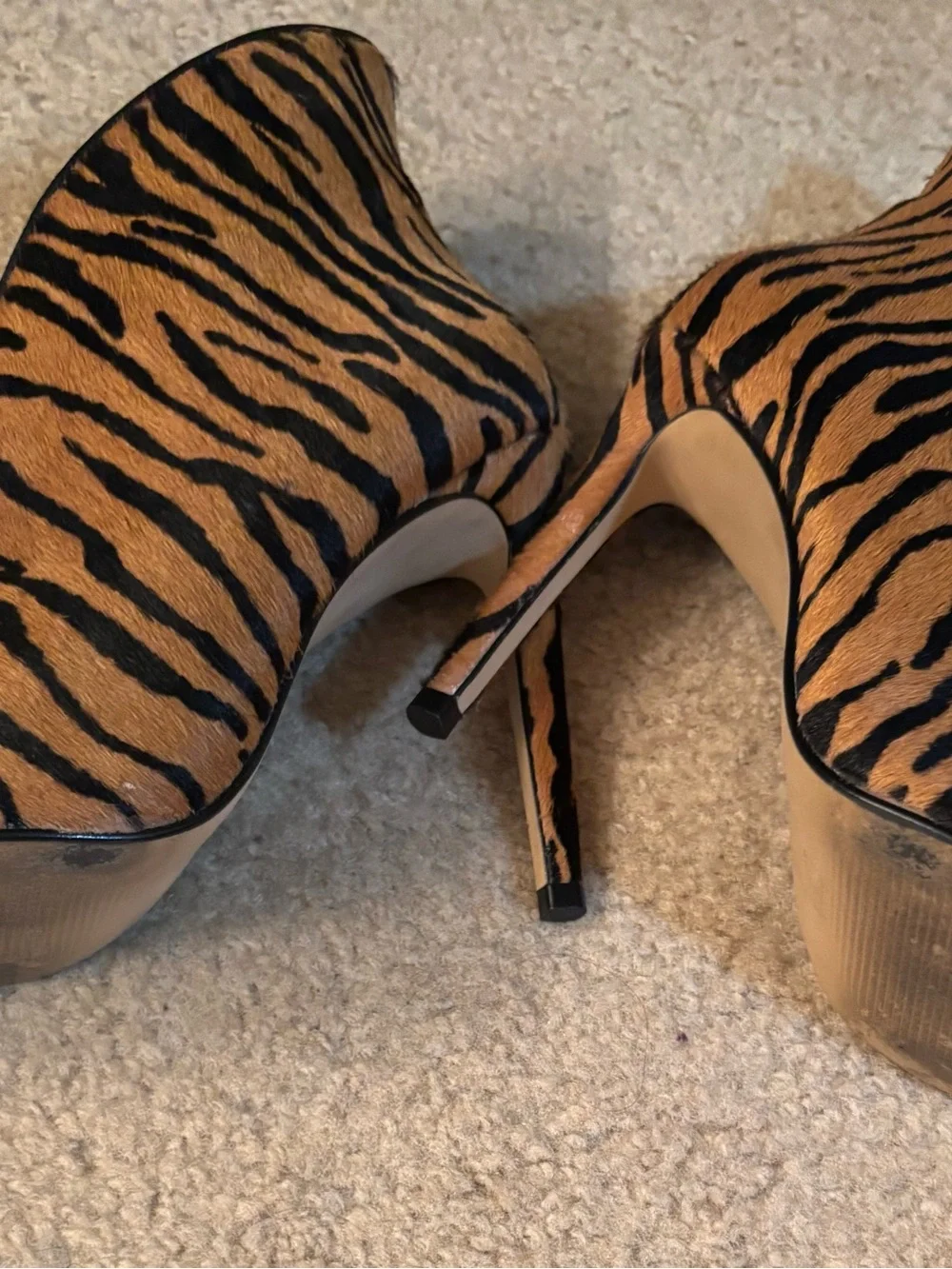 ALDO Tiger-Print Peep-Toe Heels in Brown and Black